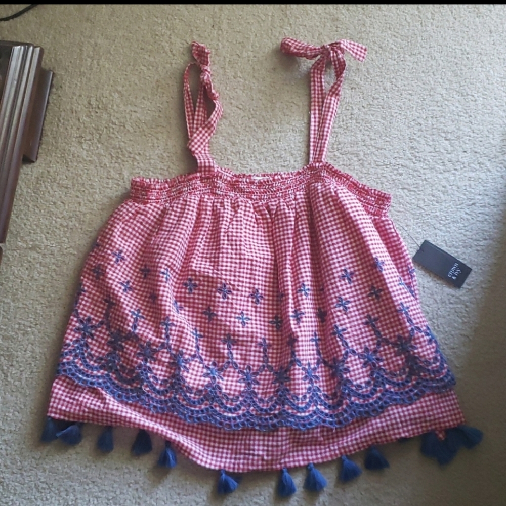 NWT Crown & Ivy Gingham Red Top